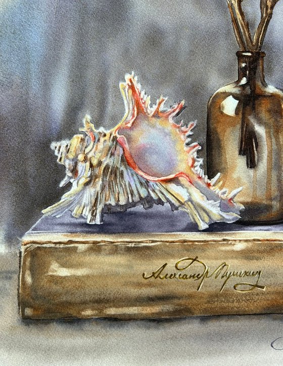 Still life with book and shell