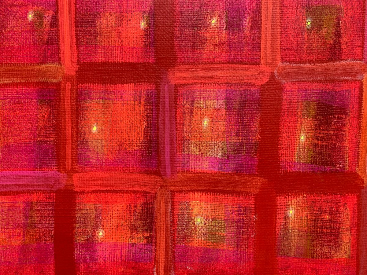 Abstract Acrylic Painting By Gago Chtchyan, 24 X 18, Red Imaginary Home, Original Artwork