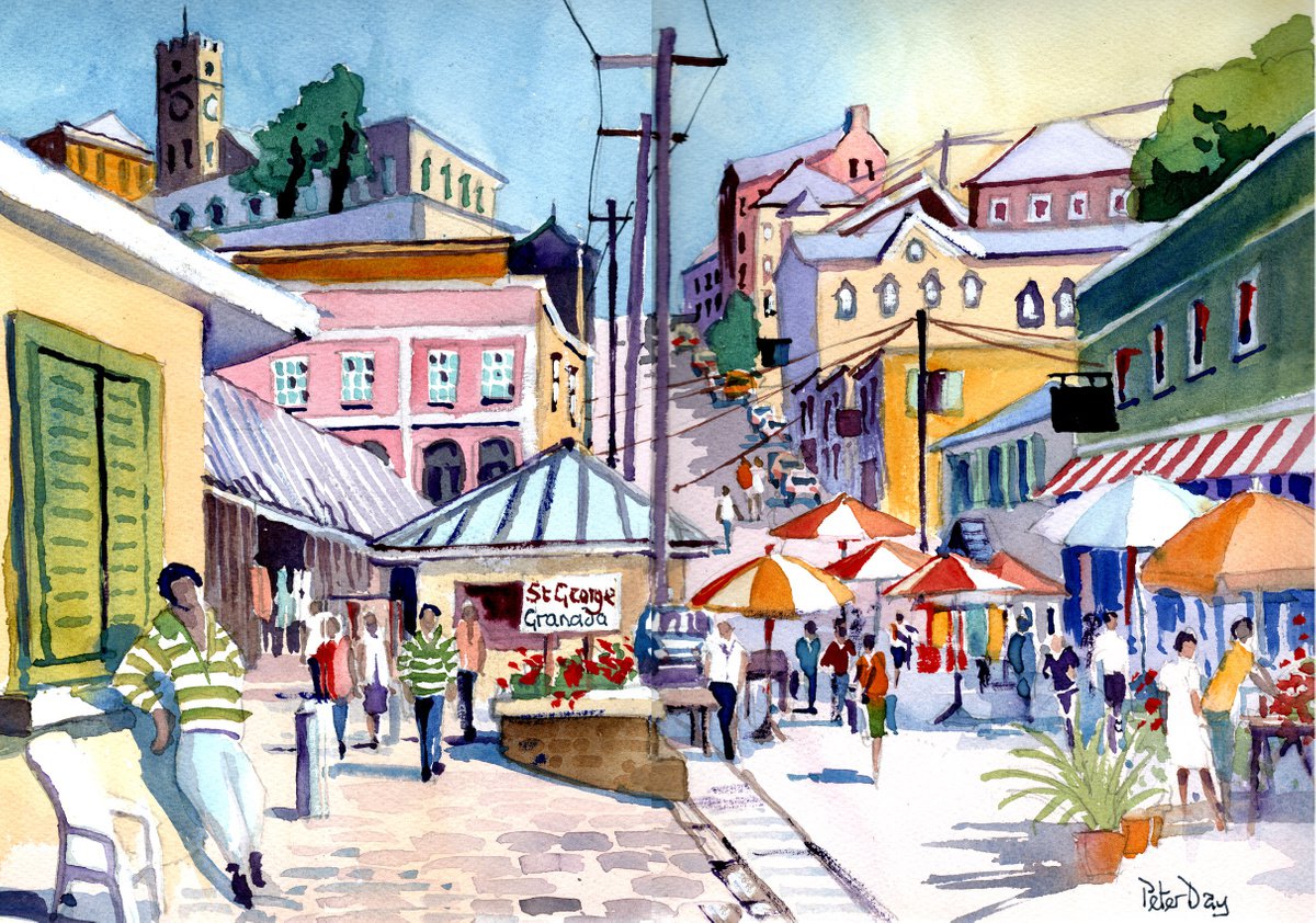 St George, Grenada, Caribbean. Busy Market Scene by Peter Day