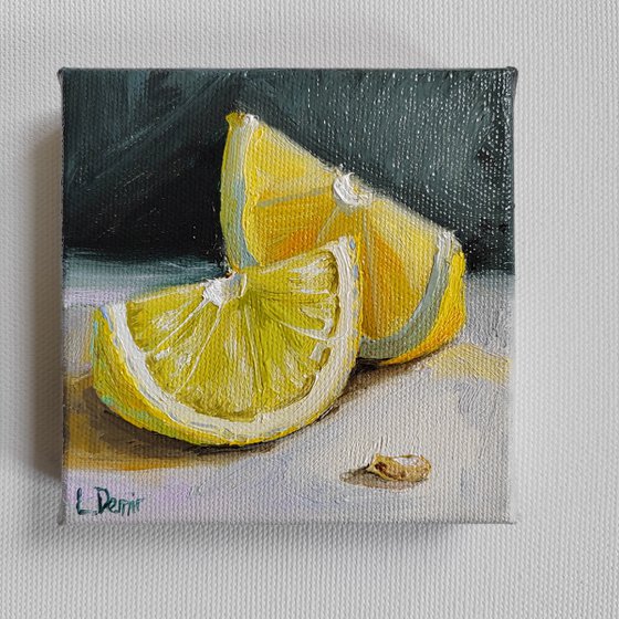 Lemon slices mini oil painting
