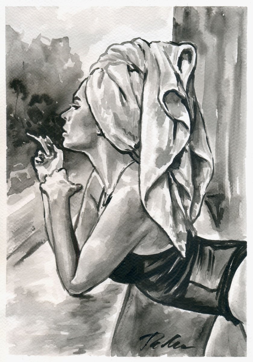 Urban And Pop Portrait Ink Drawing By Tashe, 8 X 12", New Day, Original Artwork