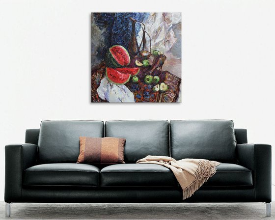 Oriental Still Life with Watermelon 90 x 90 cm