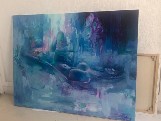 Midnight Serenity: Nude in Azure Dreams|Nude