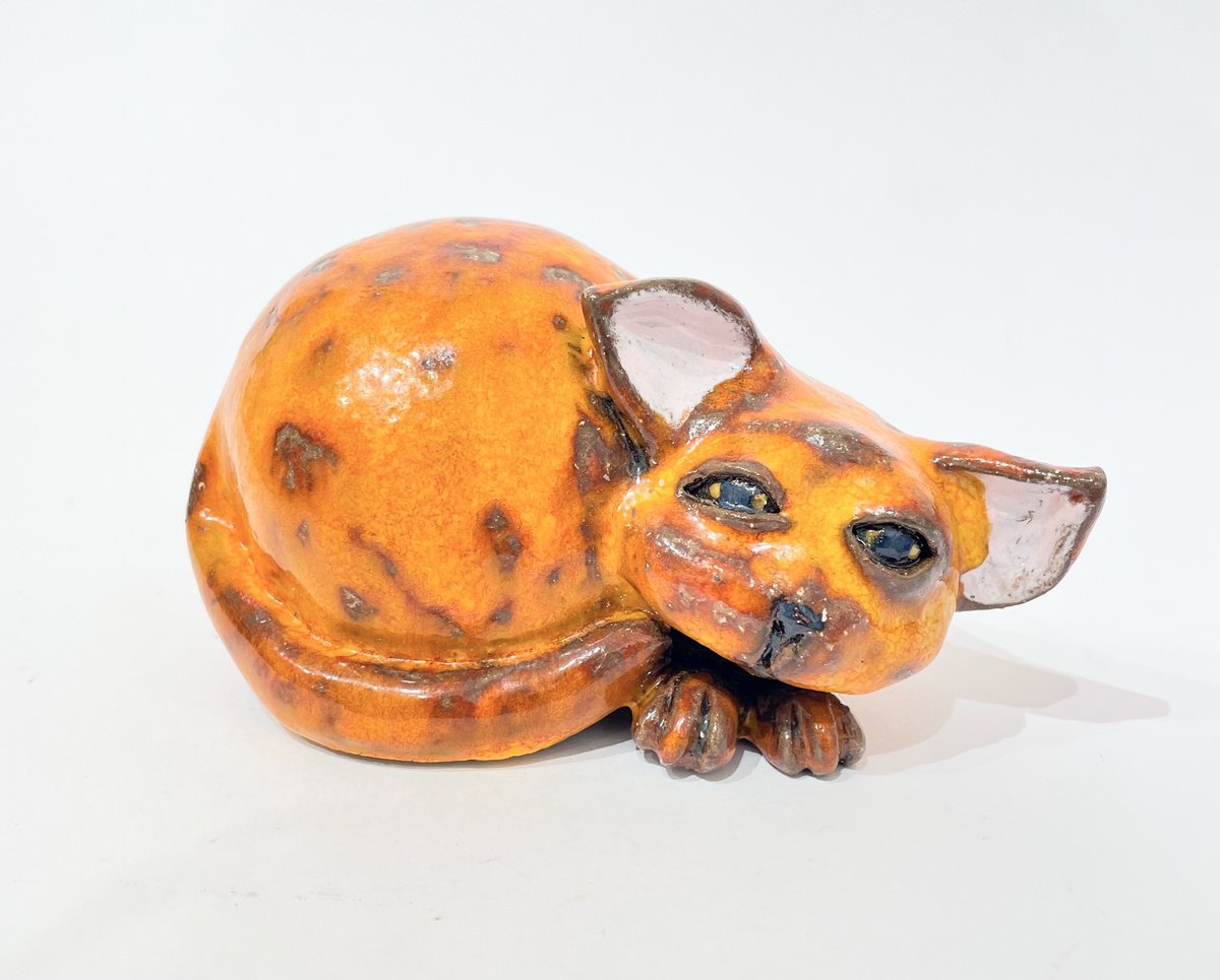 Impressionistic Animal Clay Sculpture By Viktor Zuk, 6 X 3", Time To Rest, Original Artwork