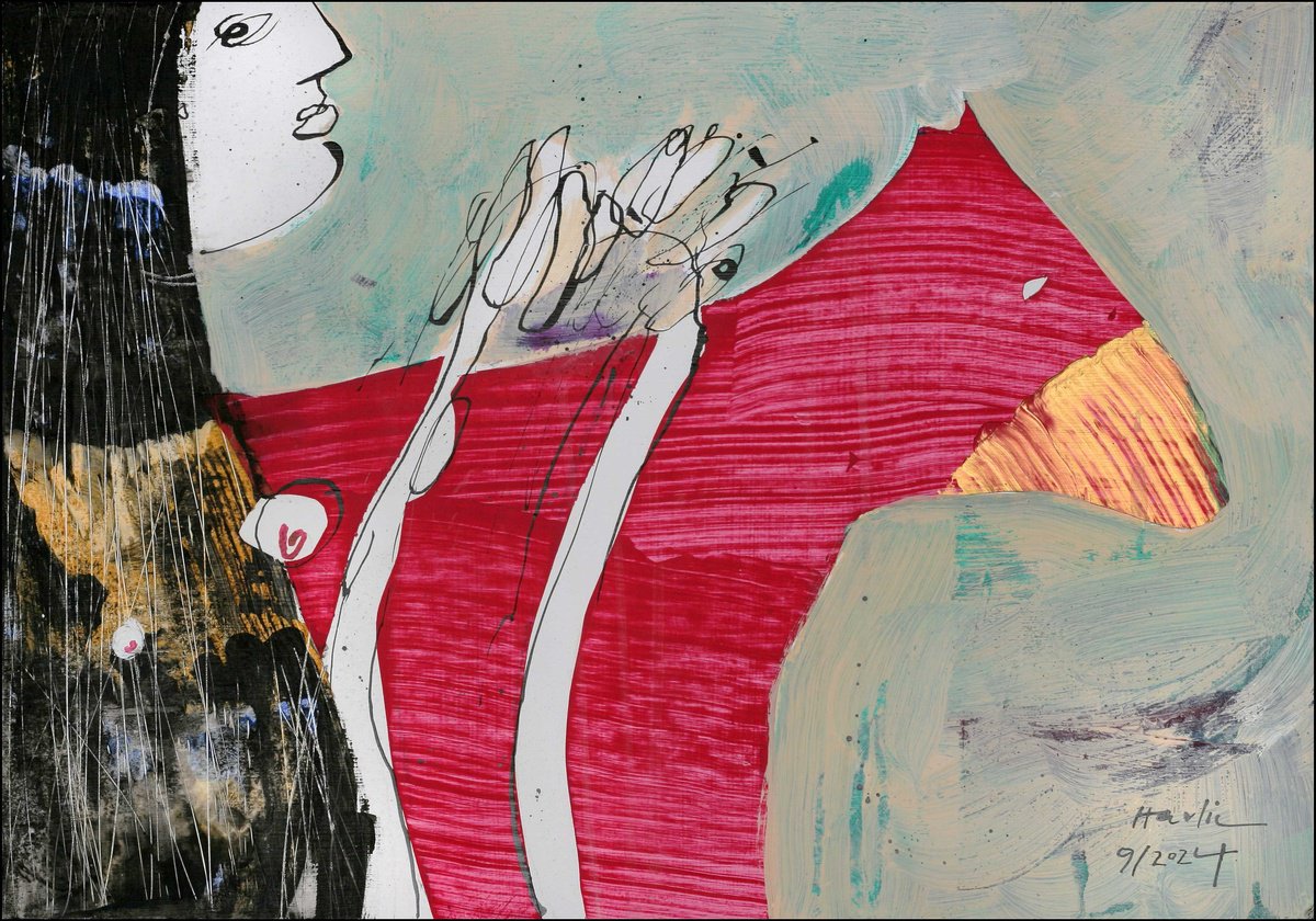 Portrait Acrylic Painting By Jiri Havlik, 20 X 14, Her Pet, Original Artwork