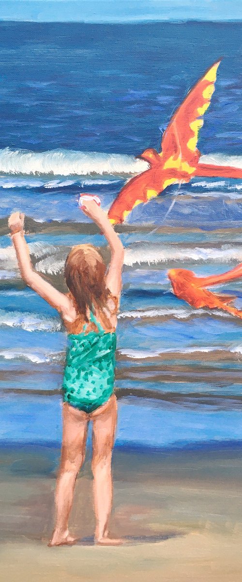 Girl with a kite at the sea by Elena Sokolova