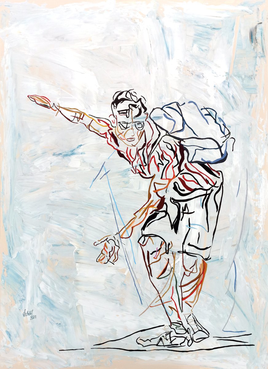 Expressive Portrait Acrylic Painting By Uli Lachelt, 41 X 57", Portrait Of A Harlequin, Original Artwork