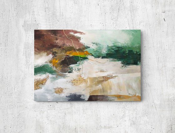 "Green Pulse 2" Abstract green brown gold art