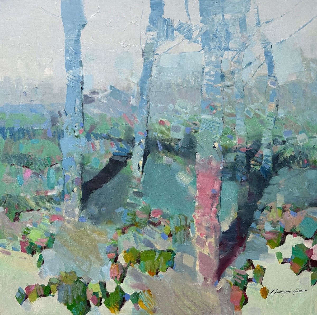 Impressionistic Landscape Oil Painting By Vahe Yeremyan, 30 X 30", Grove, Original Artwork