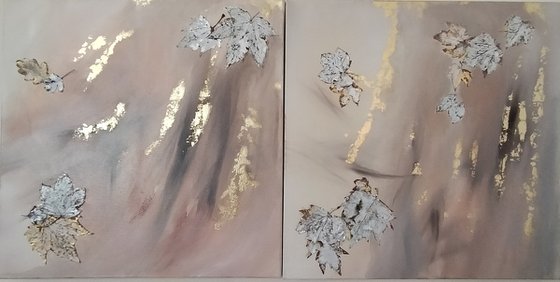2 paintings, Leaves in the Wind