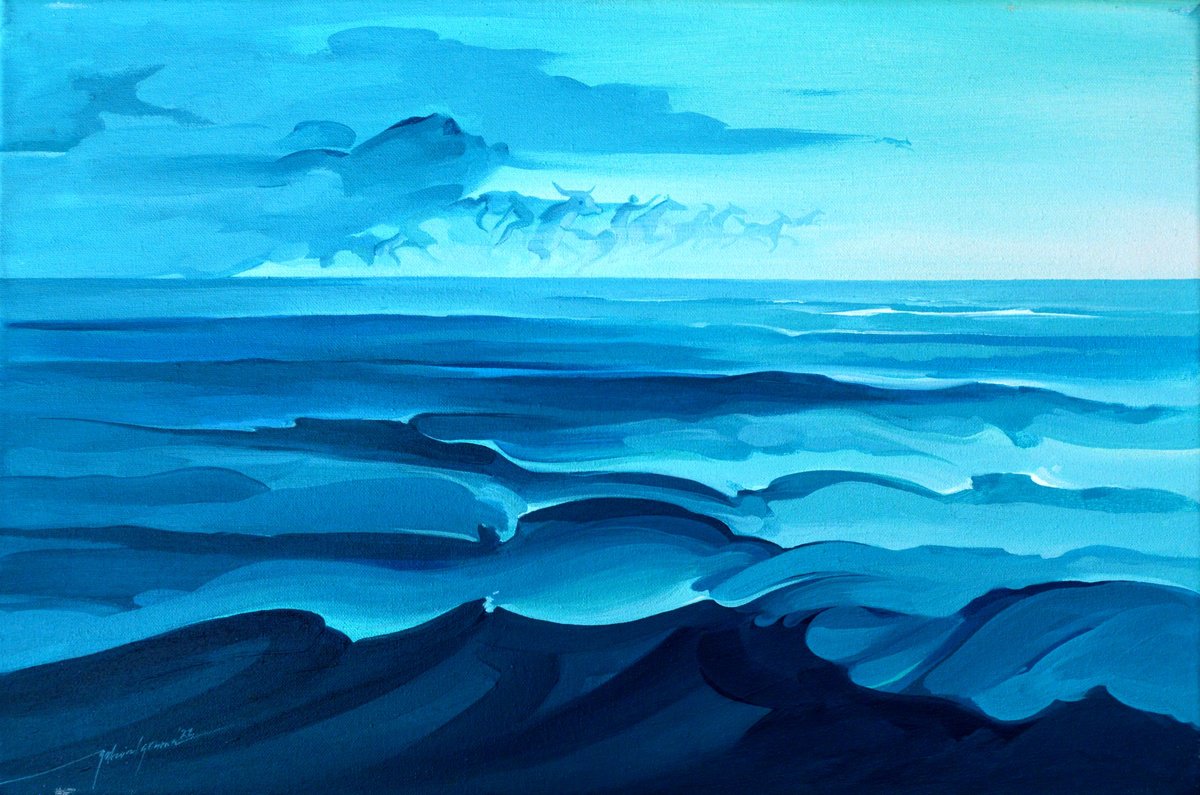 Surrealistic Landscape Acrylic Painting By Grama Gabriel, 24 X 16, Mythoplasies 14, Original Artwork