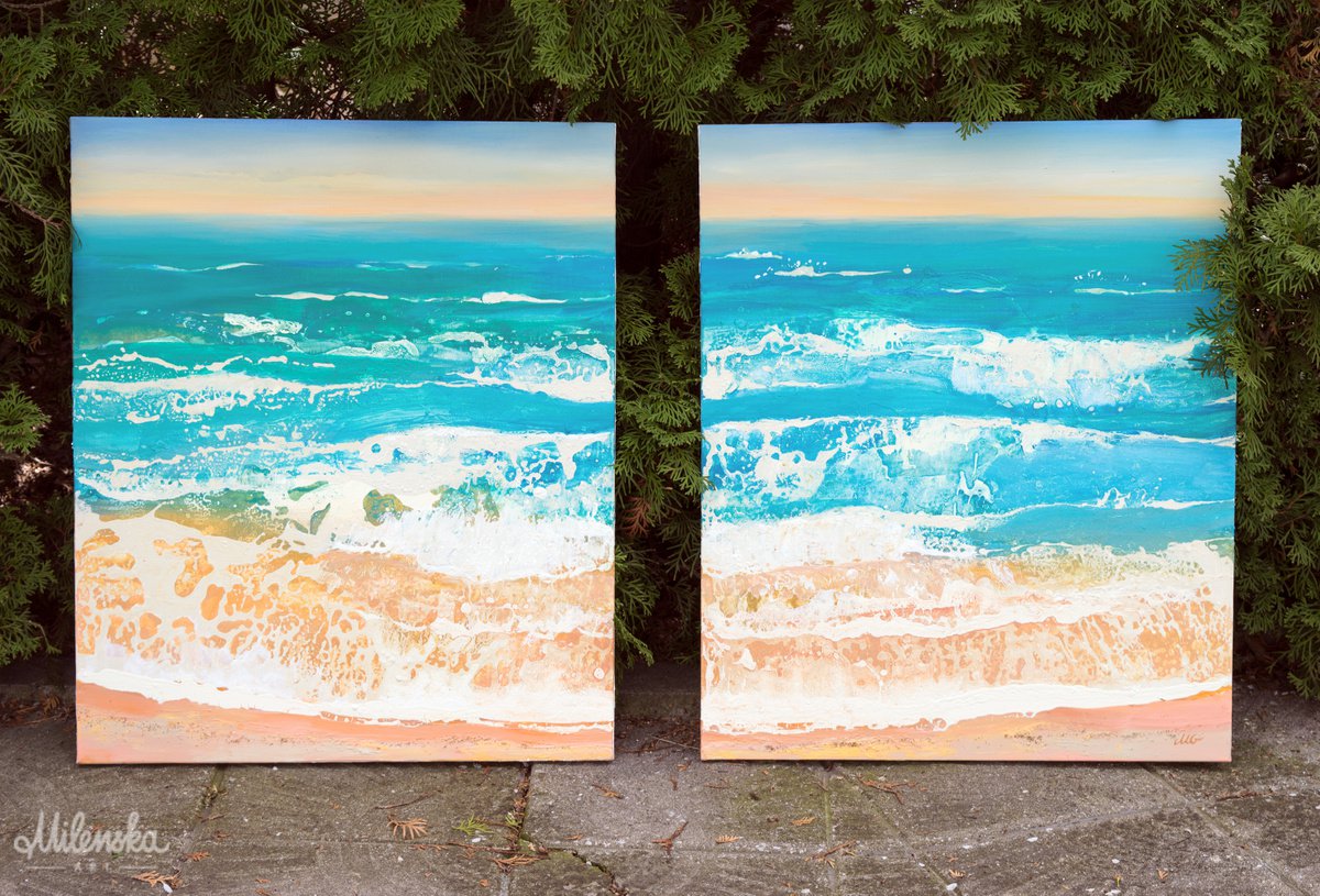 Expressive Landscape Painting By Milena Gaytandzhieva, 43 X 26", Sea Memories 2, Original Artwork