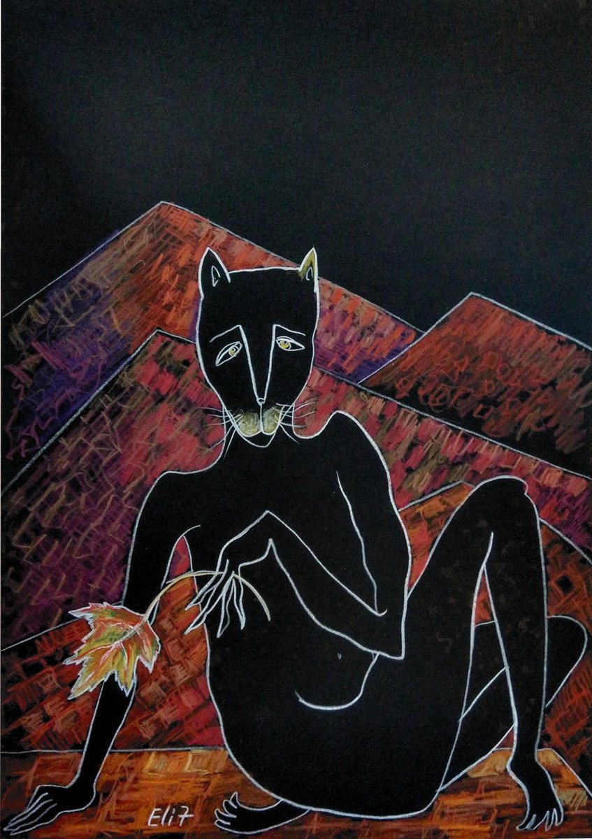 Expressive Animal Pencil Drawing By Elisheva Nesis, 12 X 17, Autumn Beast, Original Artwork