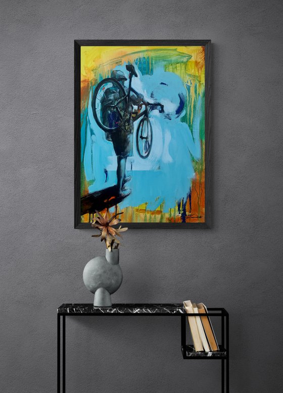 Bright painting - "Cyclist" - Pop Art - Street art - Graffiti - Bike - Sport