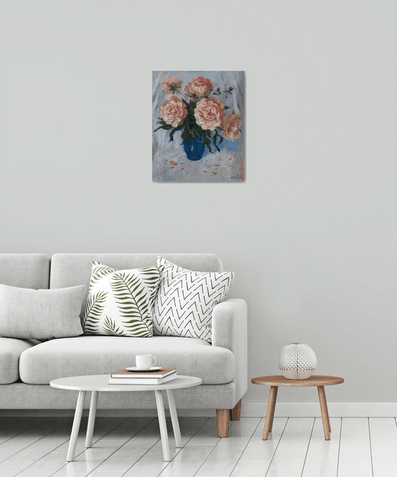 Peonies in The Blue Vase