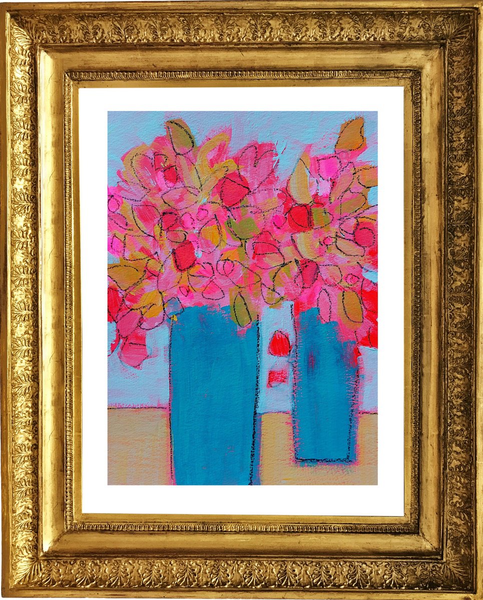 Two Vases of Summer Flowers by Jan Rippingham