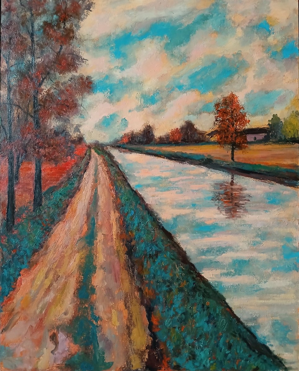 Landscape Oil Painting By Massimiliano Ligabue, 16 X 20", October Landscape, Original Artwork