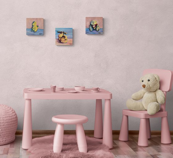 Sweet toys for nursery. Painting for children's room from life. Dolcissimi peluche per la cameretta dei bambini