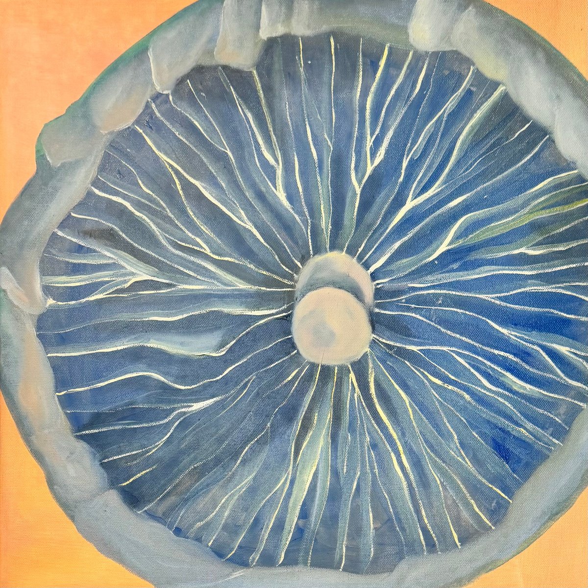 Organic Botanical Oil Painting By Chao Wang, 18 X 18, Fungi#001, Original Artwork