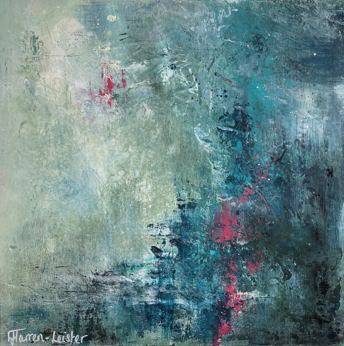 Impressionistic Abstract Acrylic Painting By Lyndsay Tarren-Leister, 12 X 12", Green Series No2, Original Artwork