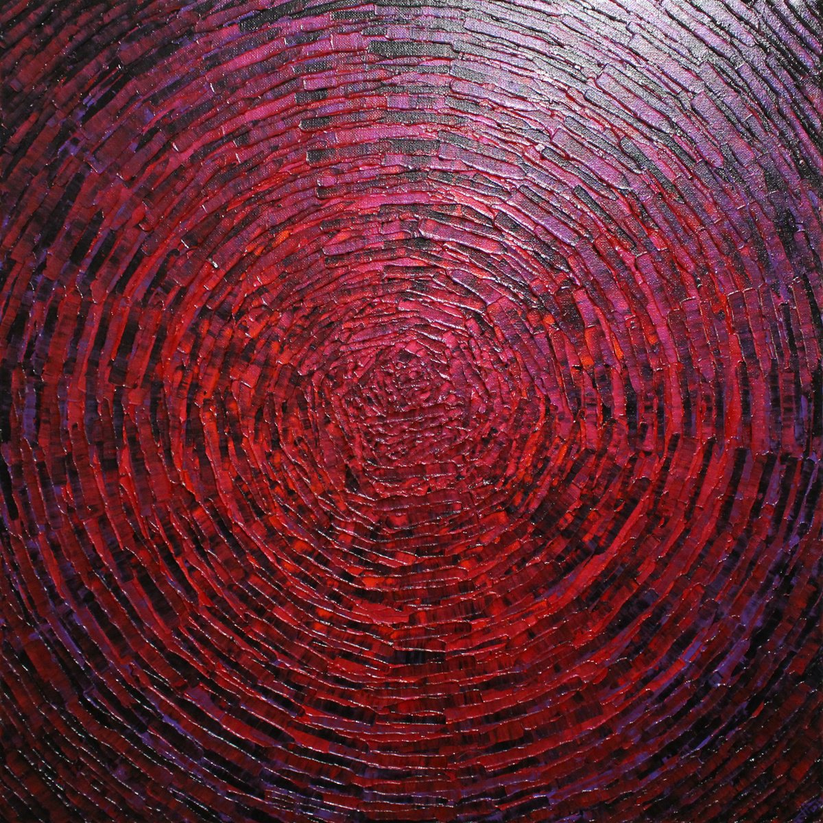 Abstract Acrylic Painting By Jonathan Pradillon, 20 X 20, Red Iridescent Purple Shine, Original Artwork