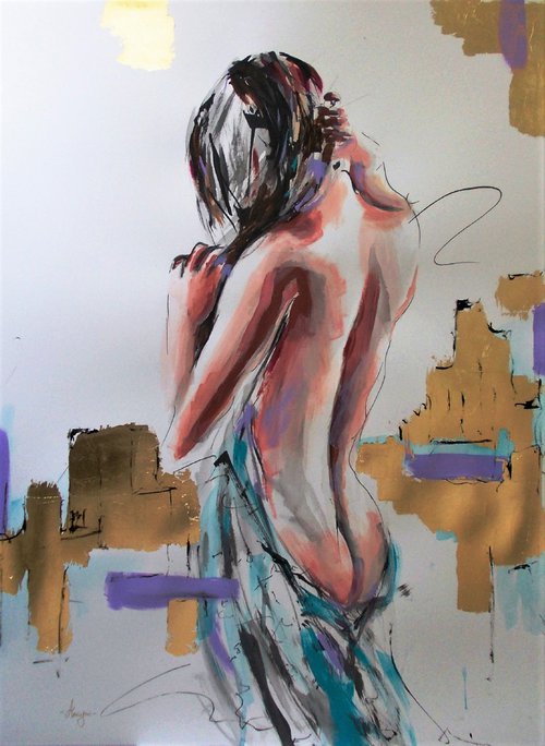 Desire -Mixed Media  Painting on Paper-Woman Painting on Paper by Antigoni Tziora