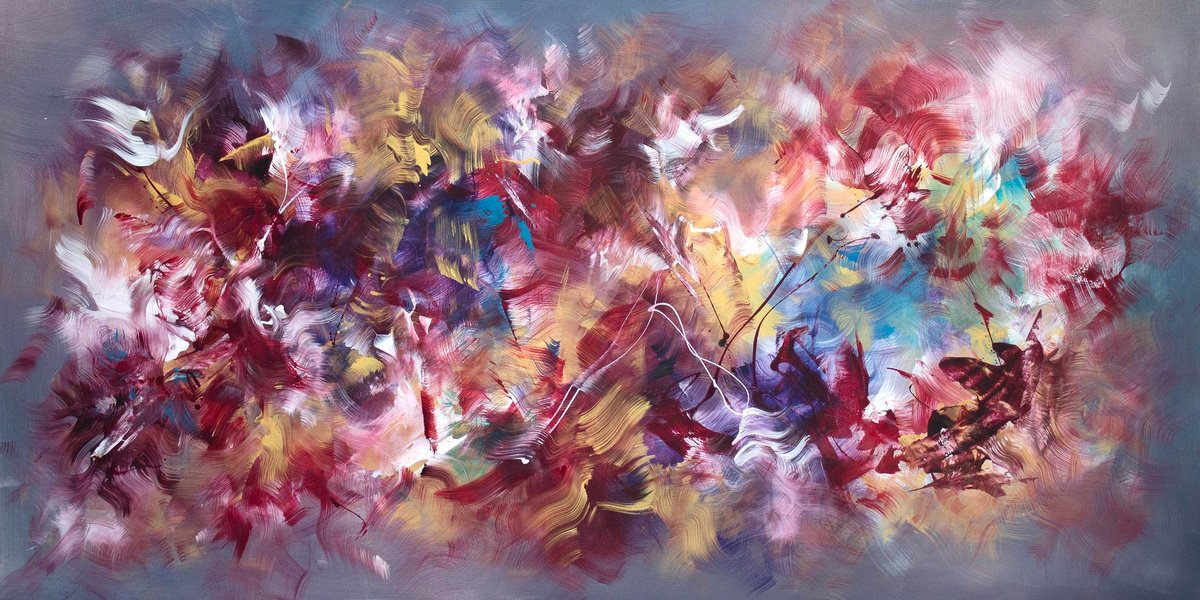 Abstract Acrylic Painting By Paresh Nrshinga Frsa, 72 X 36", Dreams In Motion, Original Artwork