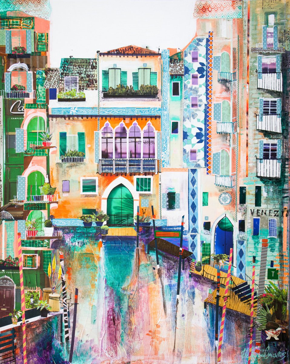 Expressive Cityscapes Acrylic Painting By Irina Rumyantseva, 24 X 31, Lost In Venice, Original Artwork
