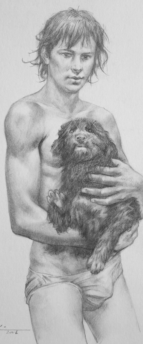 Drawing pencil boy nude  #16-9-4 by Hongtao Huang