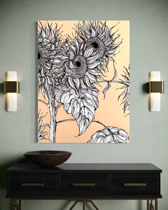 SUNFLOWERS ON BEIGE