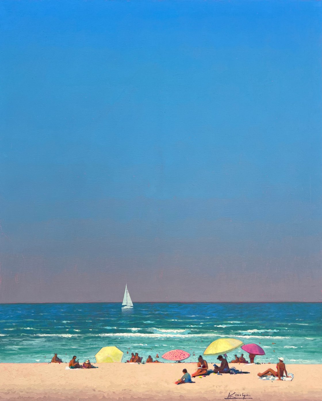 ORIGNIAL Enrico Varriale 夏のアマルフィー港　油彩 ORIGNIAL Enrico Varriale 夏のアマルフィー港 油彩 ORIGNIAL Enrico
