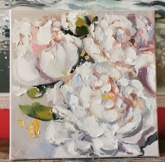 White flowers painting on canvas