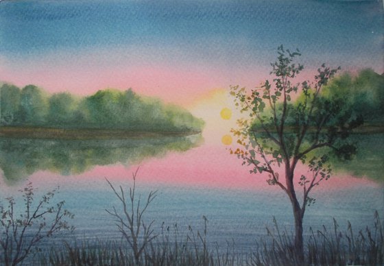 End of summer - watercolor landscape