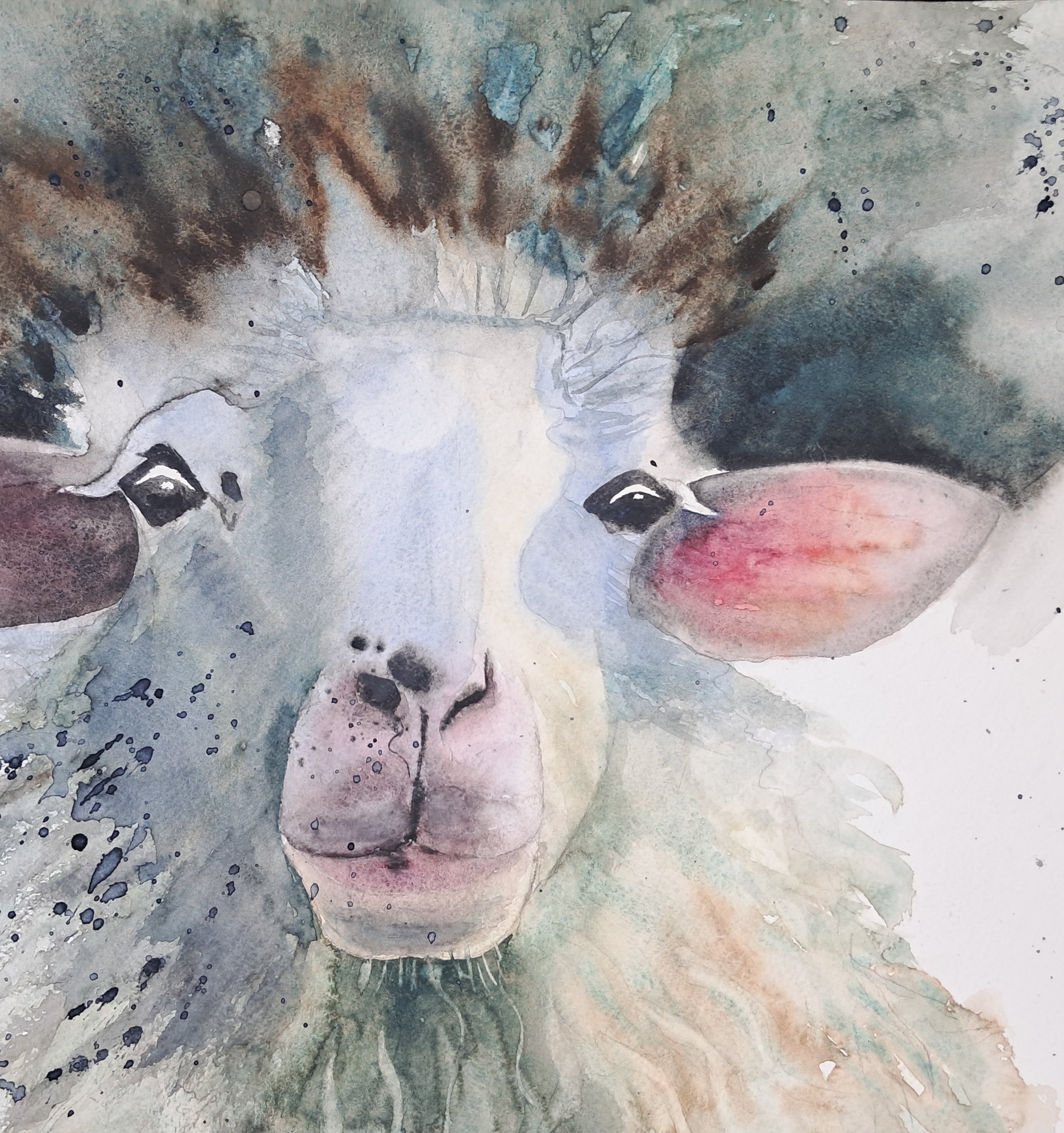 Animal Watercolour By Yuliia Sharapova, 16 X 20", Aries Sheep Ariete Montone, Original Artwork