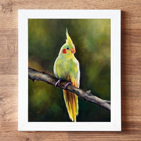 Yellow cockatiel on a branch