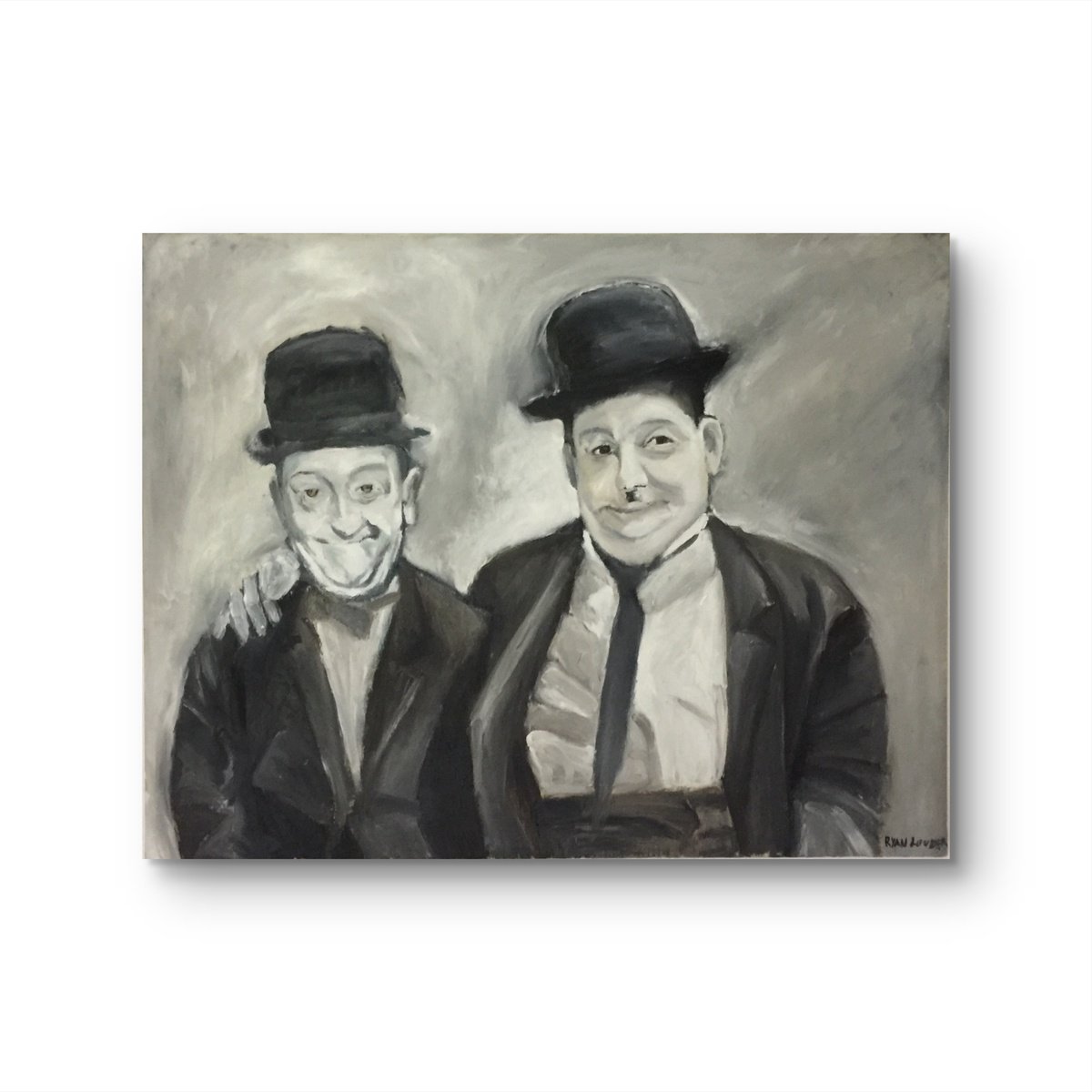 Impressionistic Portrait Oil Painting By Ryan Louder, 36 X 28", Laurel And Hardy, Original Artwork