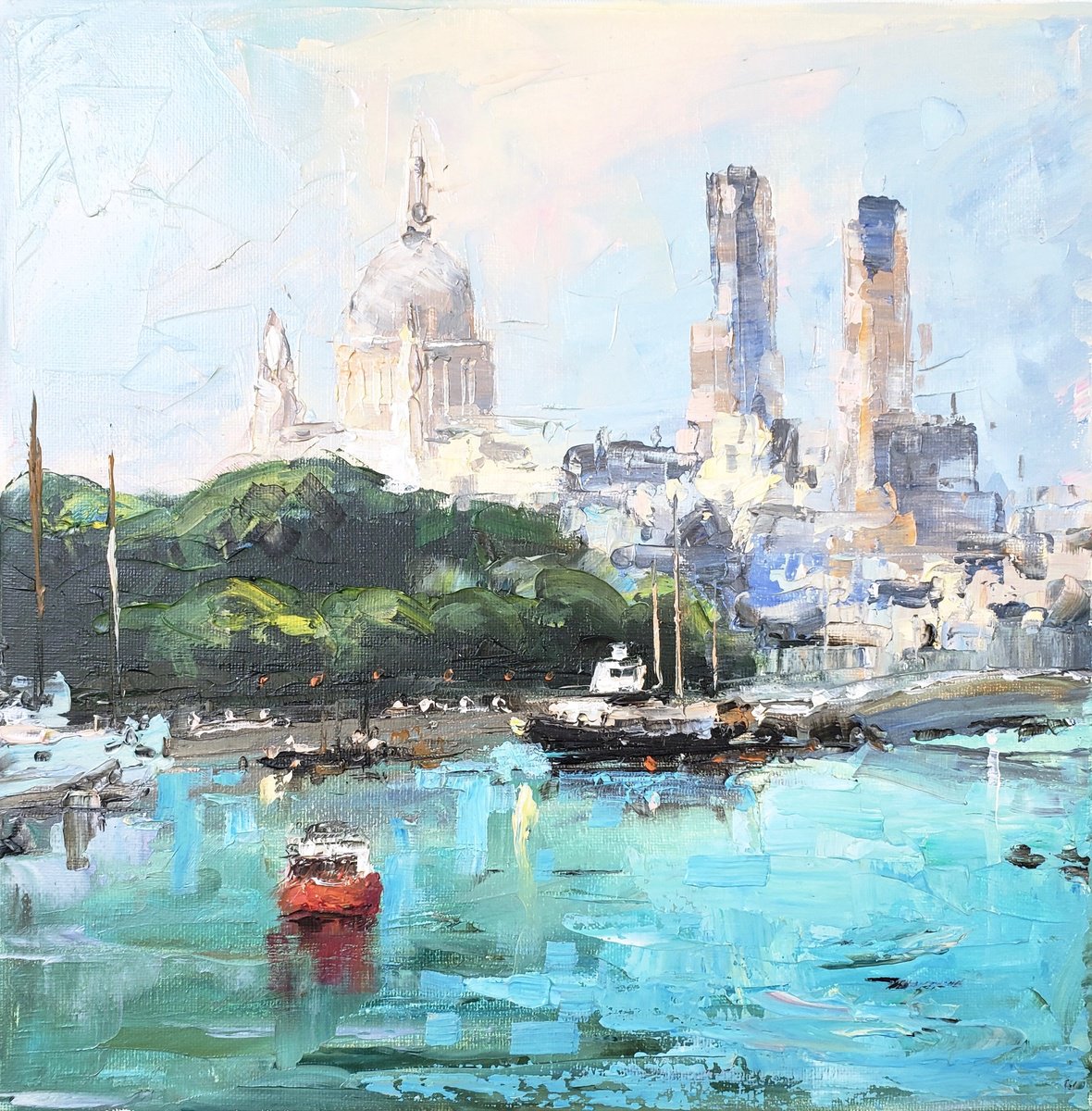 Impressionistic Landscape Oil Painting By Irina Alexandrina, 12 X 12, London. #2, Original Artwork