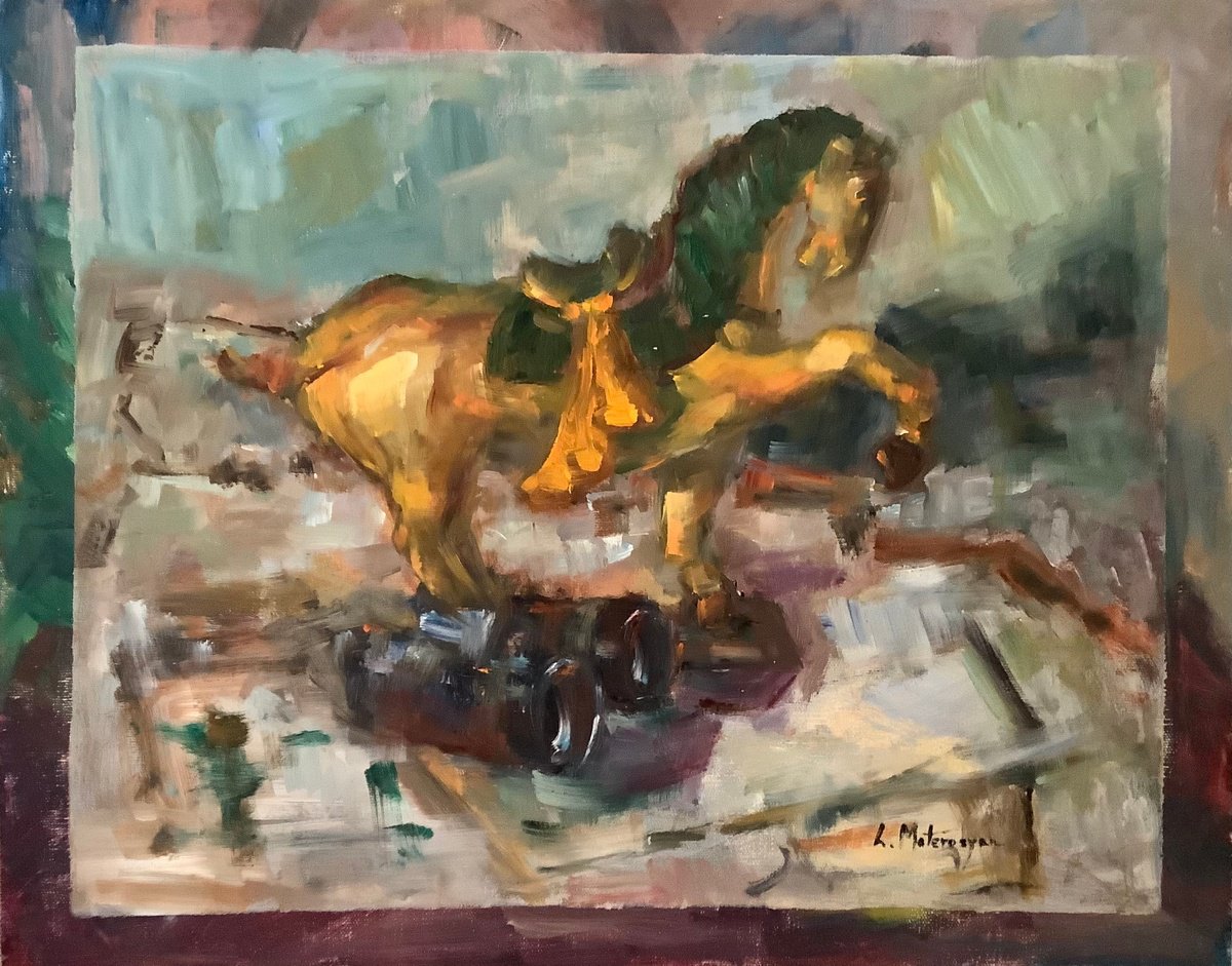 Impressionistic Botanical Oil Painting By Lia Matevosyan Haselton, 20 X 16", Stray, But Found Roman Horse, Original Artwork