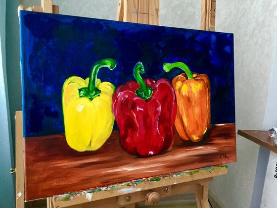 Still life with Peppers original oil painting