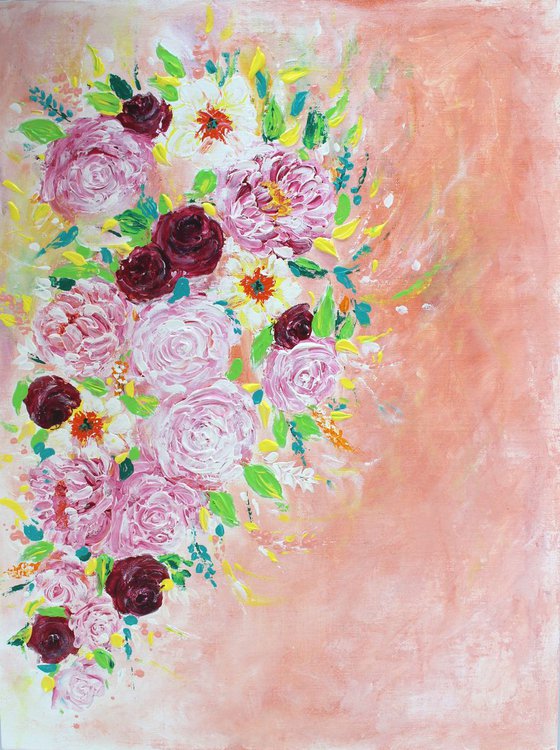 "You are my Love, 2017" - impressionistic Floral Bouquet Acrylic Painting on Canvas