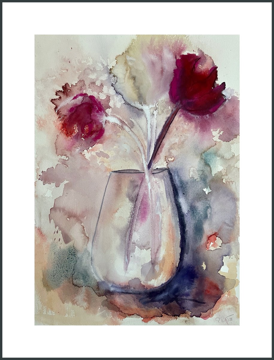 Abstract Botanical Watercolour By Gesa Reuter, 14 X 20, Spring Love, Original Artwork