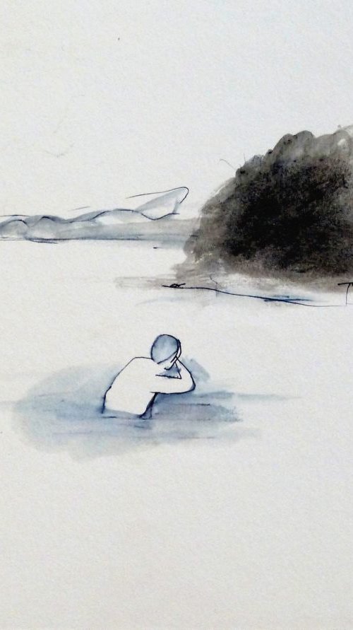 Lonely Swimmer, 24x32 cm by Frederic Belaubre