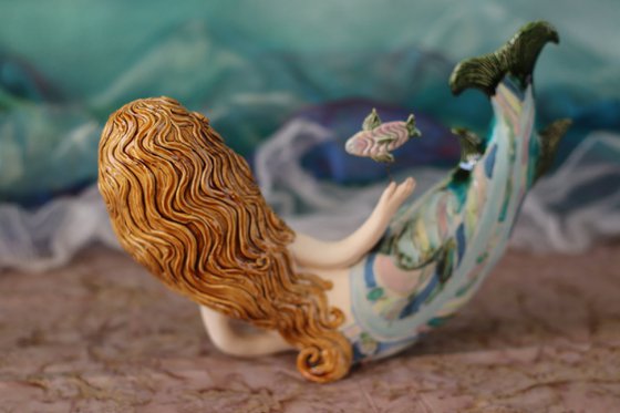 Mermaid with a fish,  Original sculpture by Elya Yalonetski.