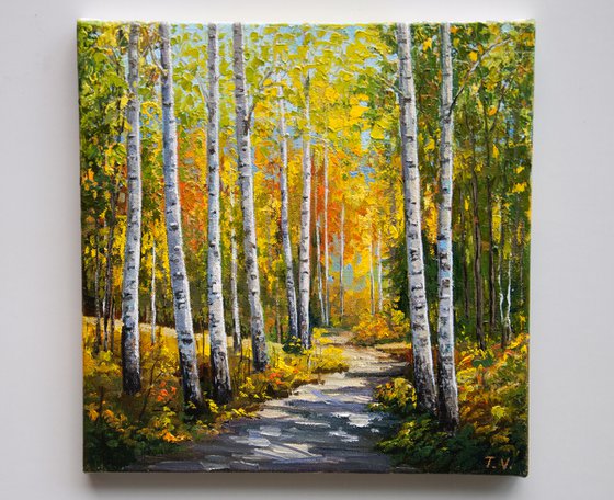 Autumn grove. Oil painting. Original Art. 12 x 12in.