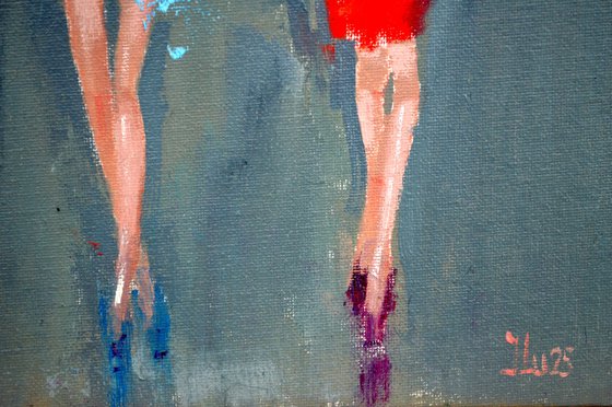 Funny fashionistas in blue and red Miniature