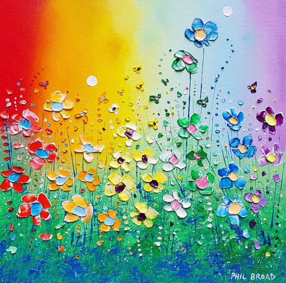"Rainbow Meadow Flowers in Love"