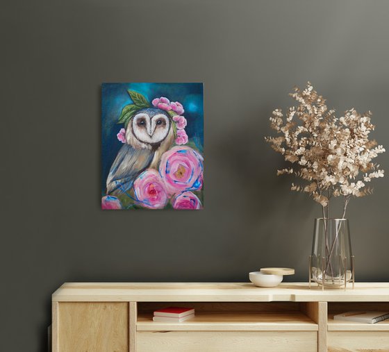 Owl With Roses