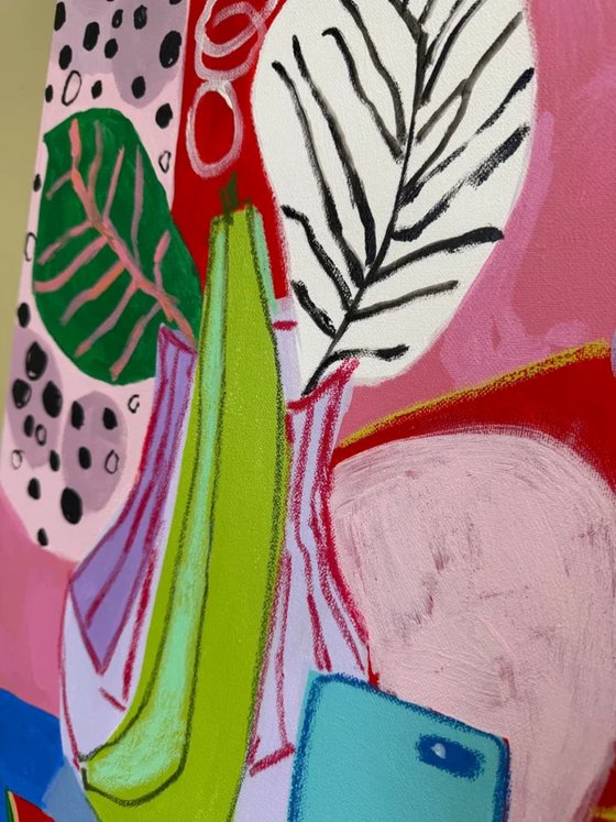 Colorful Still Life with Cups and Fruit