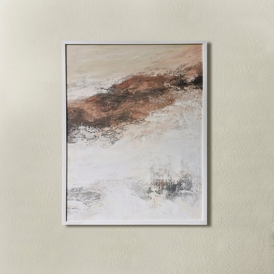 "Glow 3" Abstract white brown textured art