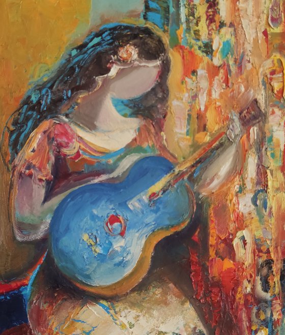 Guitarist(30x40cm, oil painting, modern art, ready to hang, music painting)